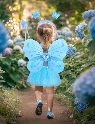 VEKDA 4 Pack Fairy Costume for Girls Butterfly Wings Kids Princess Costume Set with Tutu Skirt,Headband,Fairy Wings and Wand in Kuwait