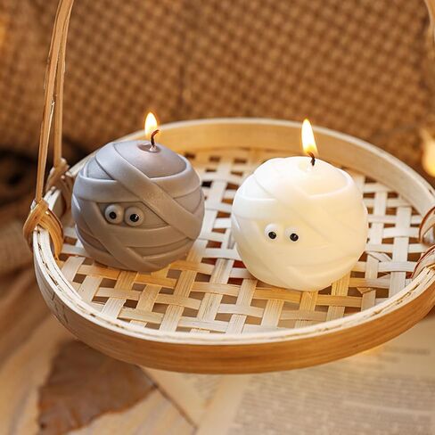 2 Pcs Halloween Mummy Candles, Cute Mummy Shape Spooky Candles Decoration for Halloween Bedroom Bathroom Party Home Table Decor in Kuwait