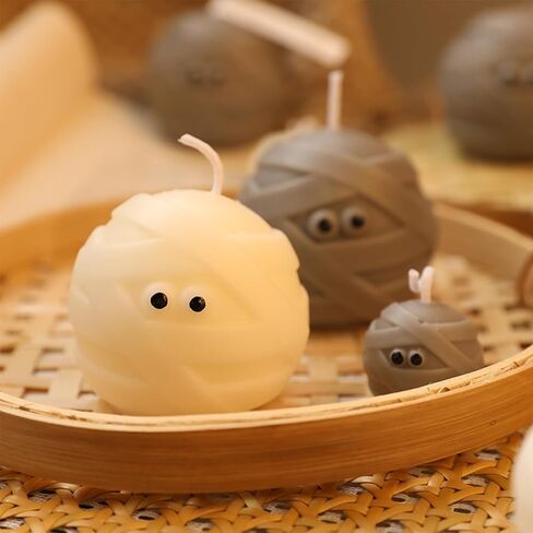 2 Pcs Halloween Mummy Candles, Cute Mummy Shape Spooky Candles Decoration for Halloween Bedroom Bathroom Party Home Table Decor in Kuwait