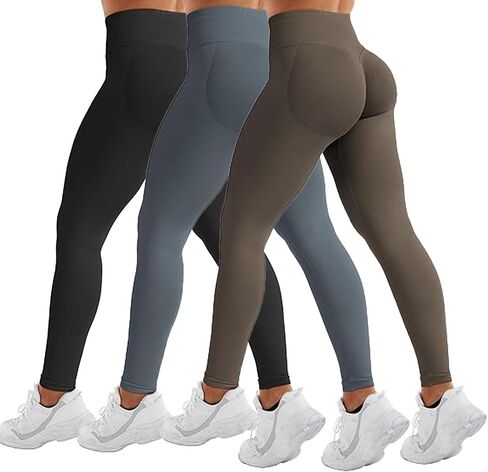 Coume 3 Pack Workout Leggings for Women Seamless Butt Lifting Leggings Compression Tummy Control Mid-Low Waist Yoga Pants in Saudi Arabia