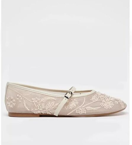 Elbslutt Mesh Ballet Flats for Women Slip On Ballerina Flats Shoes Tulle Floral Embroidered Mary Jane Flats Shoes Nude Buckle Strap Round Toe Comfortable Casual Work Dress Shoes in Kuwait