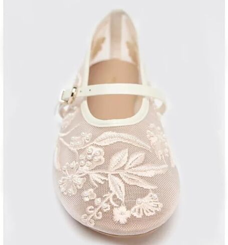 Elbslutt Mesh Ballet Flats for Women Slip On Ballerina Flats Shoes Tulle Floral Embroidered Mary Jane Flats Shoes Nude Buckle Strap Round Toe Comfortable Casual Work Dress Shoes in Kuwait