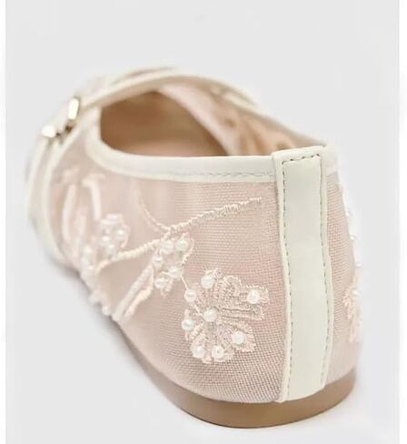 Elbslutt Mesh Ballet Flats for Women Slip On Ballerina Flats Shoes Tulle Floral Embroidered Mary Jane Flats Shoes Nude Buckle Strap Round Toe Comfortable Casual Work Dress Shoes in Kuwait