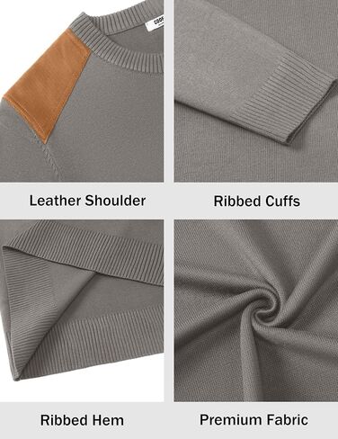 COOFANDY Mens Crew Neck Sweater Lightweight Knit Ribbed Pullover Casual Dress Pullover Sweaters with Suede Patchwork in Saudi Arabia