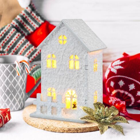 Cabilock 3pcs منازل قرية الثلج عيد الميلاد، كابينة خشبية متوهجة الحلي، أدى مضاءة DIY عيد الميلاد البيت الأبيض التماثيل سطح المكتب الديكورات لفصل الشتاء عيد الميلاد عطلة مهرجان الطرف in Saudi Arabia