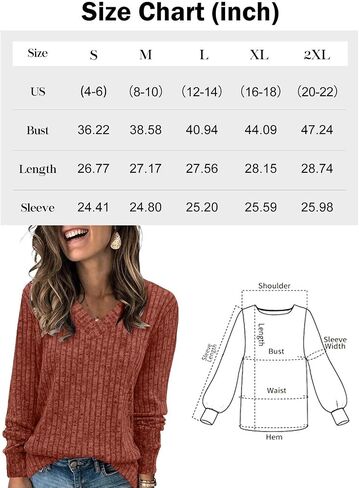 V Neck Long Sleeve Shirts for Women Casual Fall Tops Lightweight Tunic Sweaters Fashion Clothes 2025 in Saudi Arabia