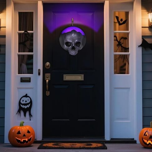 WONDER GARDEN 7.68 بوصة جمجمة الهالوين ديكورات جدارية معلقة تضيء الراتنج الأحمر الهيكل العظمي القوطي للهالوين منحوتات مخيفة للأماكن الداخلية والخارجية والمكتب والرعب وديكور باب المنزل in Kuwait