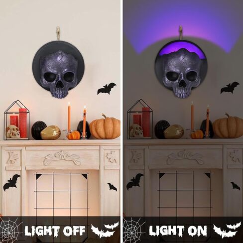 WONDER GARDEN 7.68 بوصة جمجمة الهالوين ديكورات جدارية معلقة تضيء الراتنج الأحمر الهيكل العظمي القوطي للهالوين منحوتات مخيفة للأماكن الداخلية والخارجية والمكتب والرعب وديكور باب المنزل in Kuwait