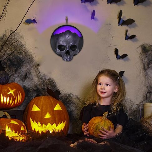 WONDER GARDEN 7.68 بوصة جمجمة الهالوين ديكورات جدارية معلقة تضيء الراتنج الأحمر الهيكل العظمي القوطي للهالوين منحوتات مخيفة للأماكن الداخلية والخارجية والمكتب والرعب وديكور باب المنزل in Kuwait