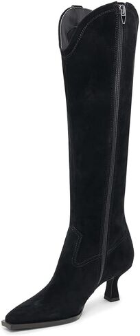 DOBOYG Knee High Boots for Women Kitten Low Heel Pointed Toe Tall Boots Suede Fall Winter Long Boots with Side Zipper in Kuwait