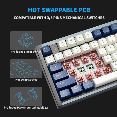 لوحة مفاتيح ميكانيكية Hexgears I3 Kailh Box Switch RGB LED بإضاءة خلفية 87 مفتاح لوحة مفاتيح كمبيوتر مع أغطية مفاتيح PBT، قابلة للتبديل السريع، كابل من النوع C لنظام التشغيل Windows/Mac OS/Android in Kuwait