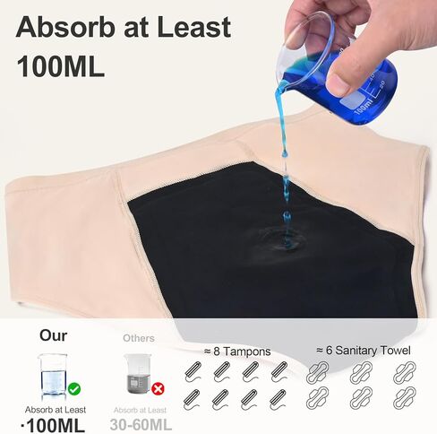 ملابس داخلية للنساء لسلس البول - قدرة امتصاص 100 مل | مانع للتسرب وقابل للغسل | سراويل التحكم في المثانة للنساء | عبوتان بعد الولادة وانقطاع الطمث (لون عاري، كبير) in Kuwait