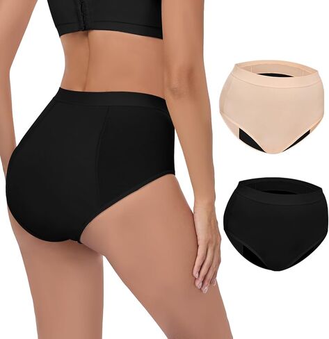 ملابس داخلية للنساء لسلس البول - قدرة امتصاص 100 مل | مانع للتسرب وقابل للغسل | سراويل التحكم في المثانة للنساء | عبوتان بعد الولادة وانقطاع الطمث (لون عاري، كبير) in Kuwait