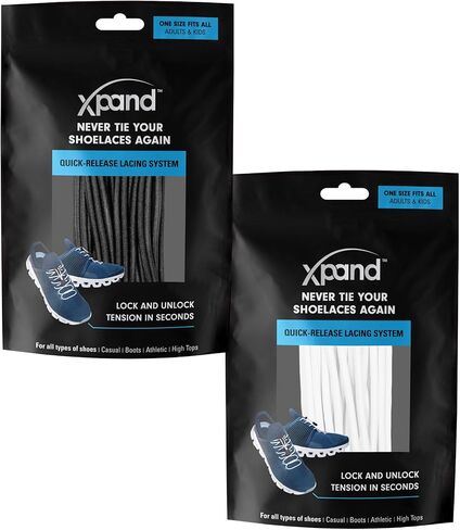 Xpand Round No Tie Shoelaces - Elastic Lacing System - One Size Fits All Adults and Kids Shoes (Pack of 2) in Kuwait