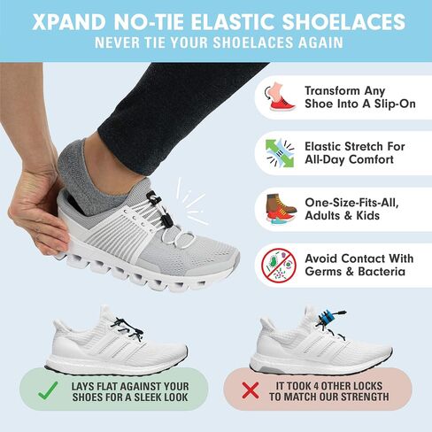 Xpand Round No Tie Shoelaces - Elastic Lacing System - One Size Fits All Adults and Kids Shoes (Pack of 2) in Kuwait