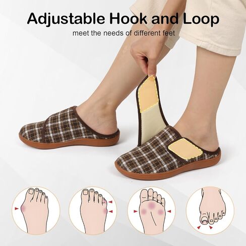 شباشب نسائية عريضة من Spesoul، أحذية لمرضى السكري قابلة للتعديل، نعال مطاطية غامضة، أحذية منزلية، شباشب داخلية وخارجية للمنزل وغرفة النوم وأقدام الوذمة المتورمة in Kuwait