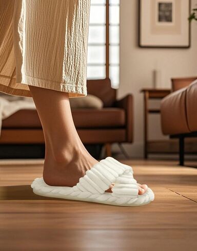 شباشب للنساء من إسفنج الذاكرة لمنزل غرفة النوم وأشرطة متقاطعة شبشب مريح مفتوح من الأمام حذاء نسائي داخلي سهل الارتداء in Kuwait