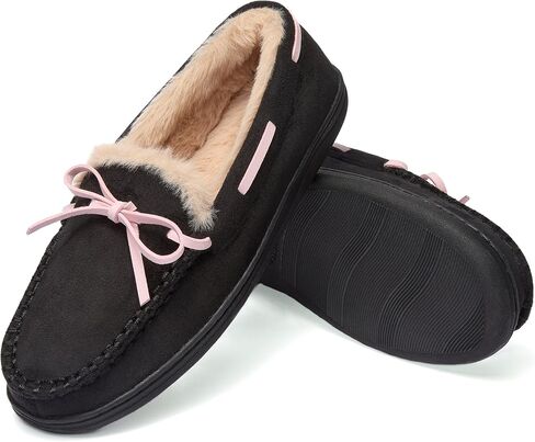 Fruit of the Loom Women's Moccasin, Indoor/Outdoor, Memory Foam, Microsuede, Black, X-Large Slipper in Saudi Arabia