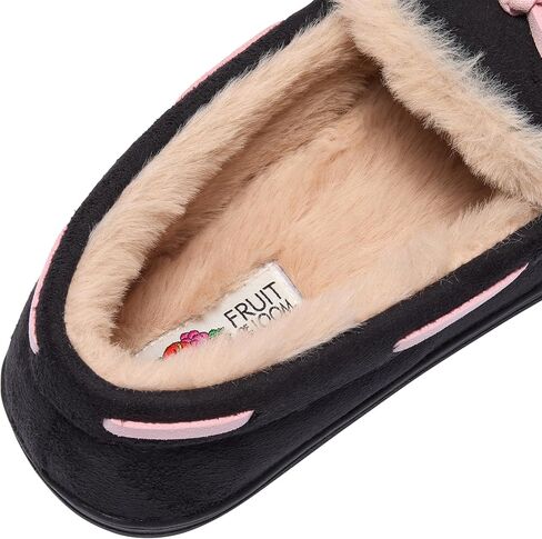 Fruit of the Loom Women's Moccasin, Indoor/Outdoor, Memory Foam, Microsuede, Black, X-Large Slipper in Saudi Arabia