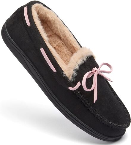 Fruit of the Loom Women's Moccasin, Indoor/Outdoor, Memory Foam, Microsuede, Black, X-Large Slipper in Saudi Arabia