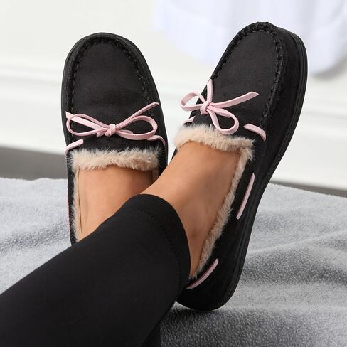 Fruit of the Loom Women's Moccasin, Indoor/Outdoor, Memory Foam, Microsuede, Black, X-Large Slipper in Saudi Arabia