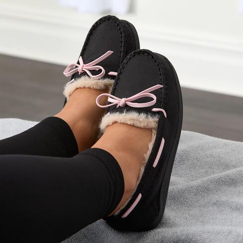Fruit of the Loom Women's Moccasin, Indoor/Outdoor, Memory Foam, Microsuede, Black, X-Large Slipper in Saudi Arabia