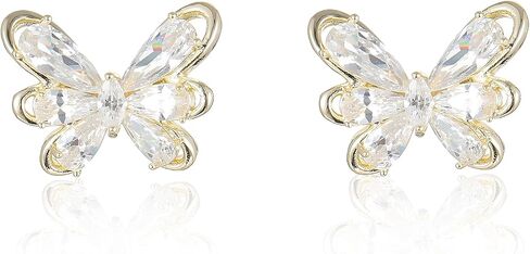 Shiny Gold Earrings for Women,14K Gold Plated Butterfly Earrings for Women,14K Real Gold Plated Dainty & Trendy Butterfly Stud Earrings for Fashion Jewelry Gifts in Saudi Arabia