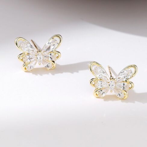 Shiny Gold Earrings for Women,14K Gold Plated Butterfly Earrings for Women,14K Real Gold Plated Dainty & Trendy Butterfly Stud Earrings for Fashion Jewelry Gifts in Saudi Arabia