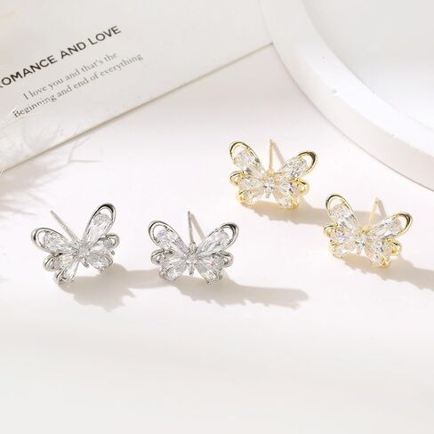 Shiny Gold Earrings for Women,14K Gold Plated Butterfly Earrings for Women,14K Real Gold Plated Dainty & Trendy Butterfly Stud Earrings for Fashion Jewelry Gifts in Saudi Arabia