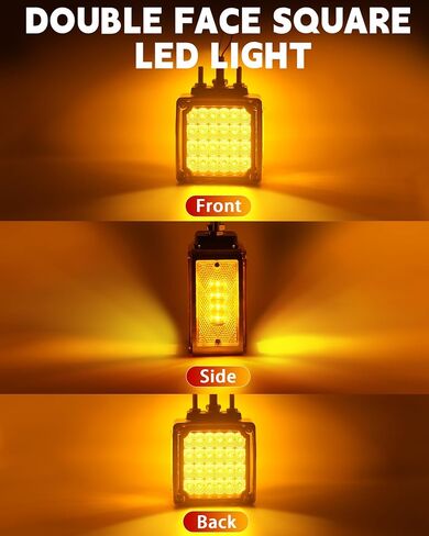 قطعتان من مصابيح إشارة الانعطاف LED المربعة ذات الوجهين الكهرمان 60 مع 3 مسامير تثبيت - مصابيح حاجز مقاومة للماء لشاحنة ثقيلة مقطورة Freightliner Peterbilt Kenworth Mack Western Star in Kuwait