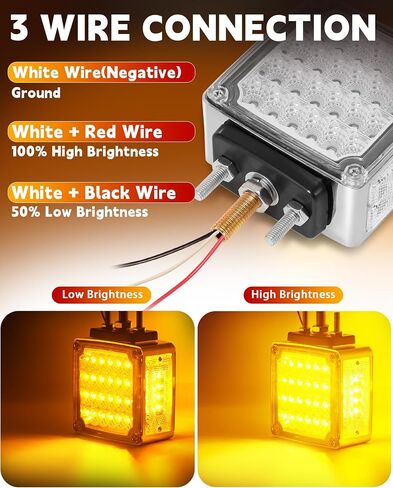 قطعتان من مصابيح إشارة الانعطاف LED المربعة ذات الوجهين الكهرمان 60 مع 3 مسامير تثبيت - مصابيح حاجز مقاومة للماء لشاحنة ثقيلة مقطورة Freightliner Peterbilt Kenworth Mack Western Star in Kuwait