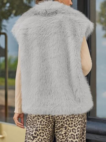 Cicy Bell Womens Oversized Faux Fur Vests Fuzzy Warm Open Front Lapel Sleeveless Fluffy Cropped Winter Coats Outerwear in Saudi Arabia