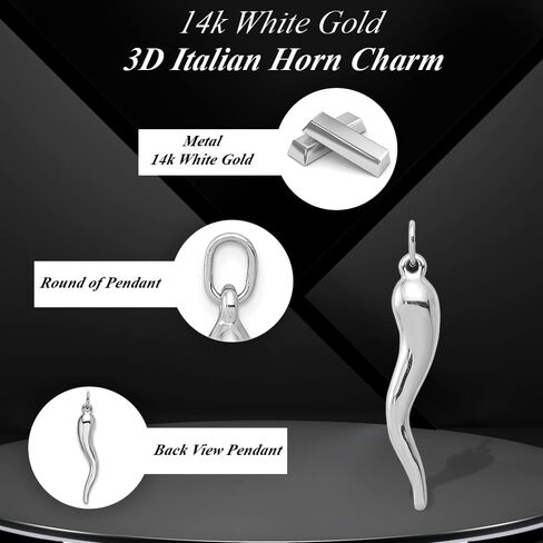 14K White Gold Italian Horn Pendant (L- 1.37 Inch, W- 0.2 Inch) in Saudi Arabia