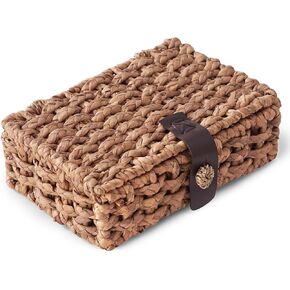 Decorative Box with Lid, Wicker Storage Basket, Water Hyacinth Woven Decorative box for Shelf, Coffee Table, Console Table, Home Decor (Small) in Saudi Arabia