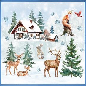 Mfault Winter Wildlife Window Clings, Forest Animals Reindeer Cardinal Fox Rabbit House Pine Tree Stickers Decals Decorations, Farmhouse Christmas Woodland Snowflake Home Living Room Kitchen Decor in Saudi Arabia