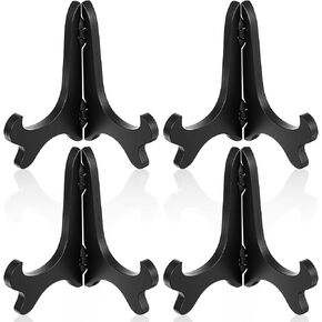 4 Pack Plate Stands for Display, Easel Plate Holder 4" Wood-Like Plastic Black Decorative Plates Display Stand Picture Frames Photo Holder Folding Displays Stand for Platter,Dish,Book,Photo,Plaque in Saudi Arabia