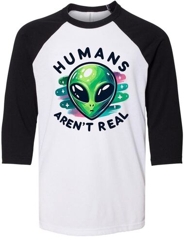 Humans aren't Real Alien Kids Three-Quarter Raglan Sleeve Baseball Shirt Youth in Saudi Arabia