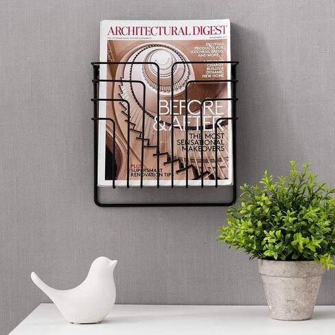 MyGift Modern Design Black Metal Wire Wall Mounted Magazine and File Folder Holder Organizer Rack in Saudi Arabia