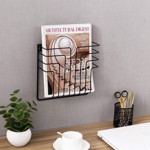 MyGift Modern Design Black Metal Wire Wall Mounted Magazine and File Folder Holder Organizer Rack in Saudi Arabia