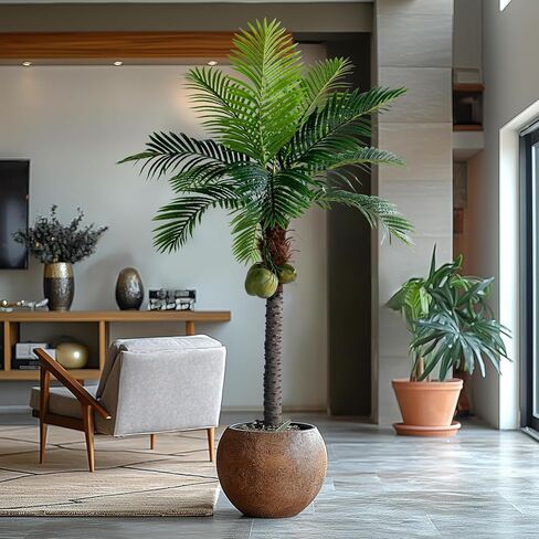 6FT شجرة النخيل الاصطناعية فينيكس مع فاكهة جوز الهند في الهواء الطلق ديكور داخلي كبير فو جوز الهند الحرير شجرة النخيل الاستوائية وهمية شجرة كبيرة فو ساغو نبات النخيل للمنزل ساحة خارج الفناء بجانب حمام السباحة in Kuwait