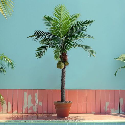 6FT شجرة النخيل الاصطناعية فينيكس مع فاكهة جوز الهند في الهواء الطلق ديكور داخلي كبير فو جوز الهند الحرير شجرة النخيل الاستوائية وهمية شجرة كبيرة فو ساغو نبات النخيل للمنزل ساحة خارج الفناء بجانب حمام السباحة in Kuwait