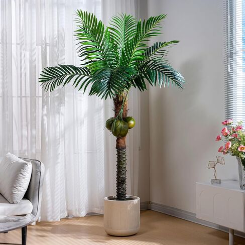 6FT شجرة النخيل الاصطناعية فينيكس مع فاكهة جوز الهند في الهواء الطلق ديكور داخلي كبير فو جوز الهند الحرير شجرة النخيل الاستوائية وهمية شجرة كبيرة فو ساغو نبات النخيل للمنزل ساحة خارج الفناء بجانب حمام السباحة in Kuwait