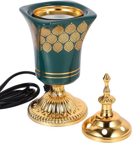HOMSFOU Bakhoor Electric Incense Burner Vintage Arabic Incense Burner Middle Eastern Style Tabletop Electric Censer Aroma Burner Oud Frankincense Candle Stand Green in Saudi Arabia