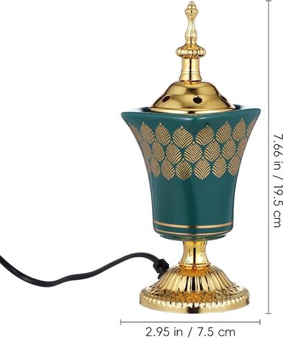HOMSFOU Bakhoor Electric Incense Burner Vintage Arabic Incense Burner Middle Eastern Style Tabletop Electric Censer Aroma Burner Oud Frankincense Candle Stand Green in Saudi Arabia