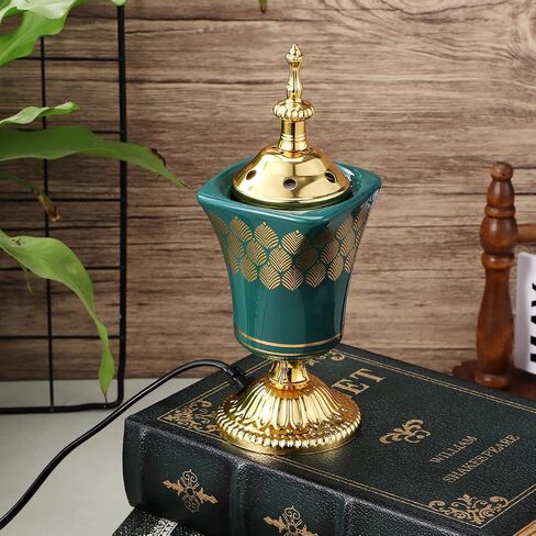 HOMSFOU Bakhoor Electric Incense Burner Vintage Arabic Incense Burner Middle Eastern Style Tabletop Electric Censer Aroma Burner Oud Frankincense Candle Stand Green in Saudi Arabia