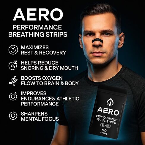 Performance Nasal Strips for Breathing (90 Count) - Oil & Sweat Proof Adhesive - Athletic Nasal Strips for Snoring & Sleeping - Black, Wide Body, Universal Fit, Extra Strength in Saudi Arabia