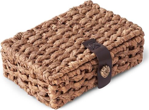 Decorative Box with Lid, Wicker Storage Basket, Water Hyacinth Woven Decorative box for Shelf, Coffee Table, Console Table, Home Decor (Small) in Saudi Arabia