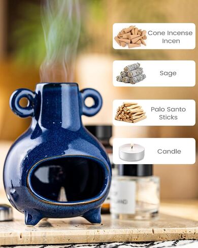 Ceramic Palo Santo Holder, Modern Incense Holder Burner for Sticks Sage Bundles Cone Incense, Chimenea Incense Dish for Meditation Decor, Green in Saudi Arabia