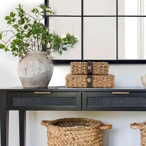 Decorative Box with Lid, Wicker Storage Basket, Water Hyacinth Woven Decorative box for Shelf, Coffee Table, Console Table, Home Decor (Small) in Saudi Arabia