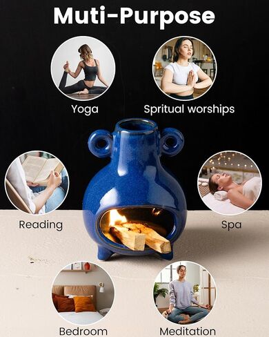 Ceramic Palo Santo Holder, Modern Incense Holder Burner for Sticks Sage Bundles Cone Incense, Chimenea Incense Dish for Meditation Decor, Green in Saudi Arabia
